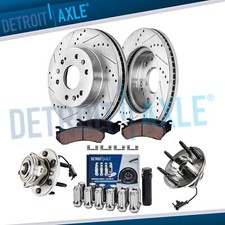 4WD Front Drillled Rotors Pads Wheel Hubs 12pc Lug Nuts w/key for Silverado 1500