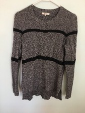 Madewell Crewneck Gray Black Striped Marled Sweater Medium