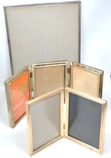 Vtg Picture Frames Lot Metal Tri & Double Fold 5x7 & Large 11x14 Easel Gold Tone