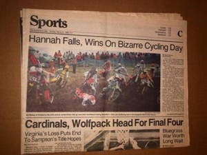 BOB HANNA FALLS & WINS Newspaper 1983 honda vtg mx ahrma motocross motorcycle