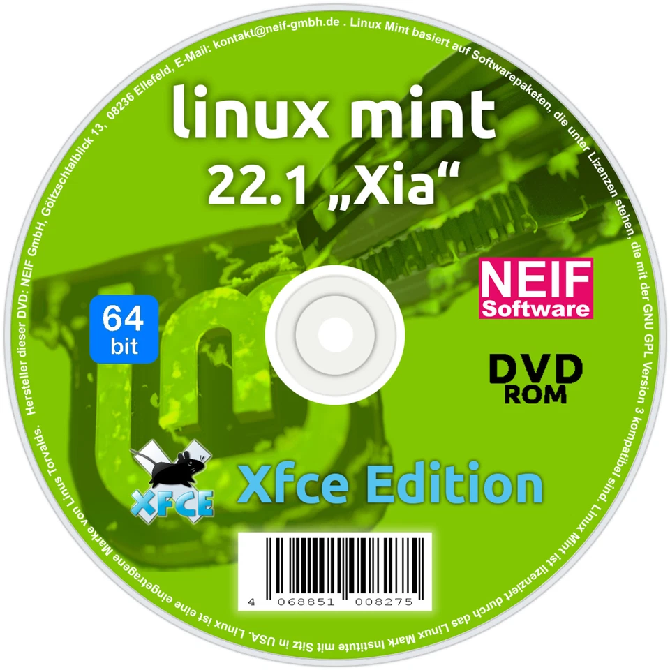 Linux Mint 22.1 "Xia"  Xfce Edition Deutsch auf DVD oder USB-Stick NEU 2025