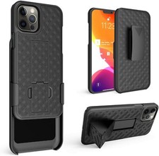 iPhone 12  iPhone 12 Pro 6.1" - Black Hard PC Holster Kickstand Case Belt Clip