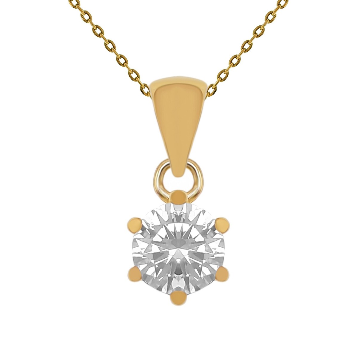 Collier Solitaire Zirconium 8mm Plaqué Or - Longueur Au Choix 45cm Ou 50cm, Neuf Avec étiquettes