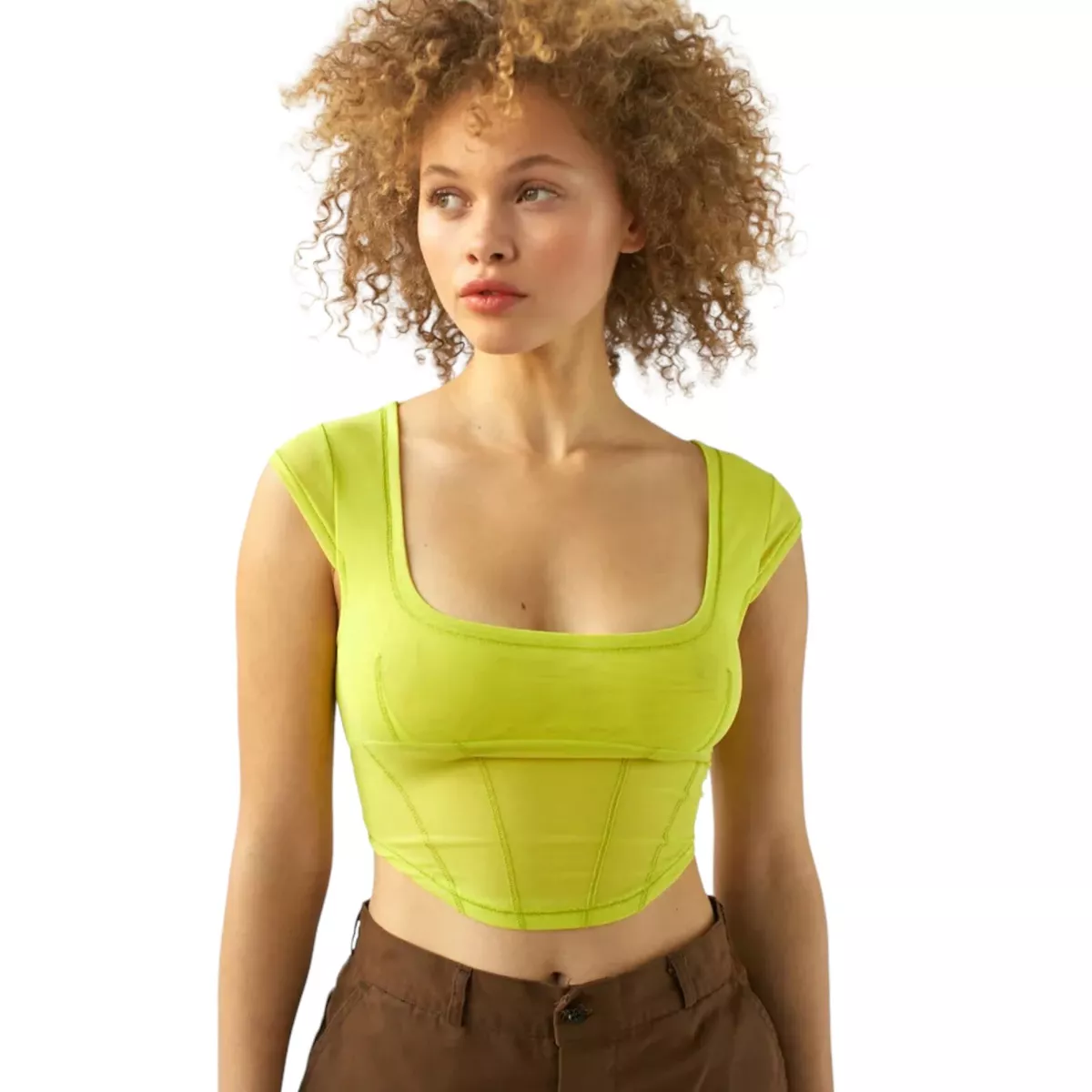 Urban Outfitters UO Nyla Mesh Light Neon Green Cropped Corset Top