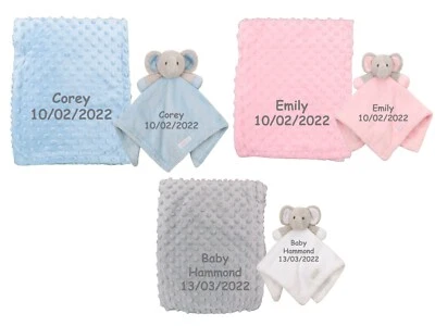 PERSONALISED Elephant Comfort Toy and Baby Wrap Ideal Baby Shower Gift