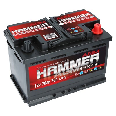 AGM Autobatterie 12V 70Ah 760A/EN Hammer AGM Start Stop Automatik