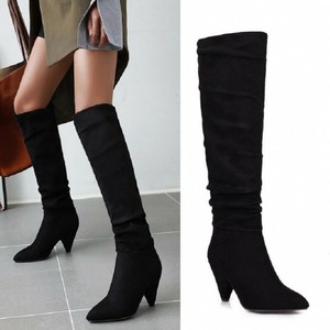 suede cone heel boots