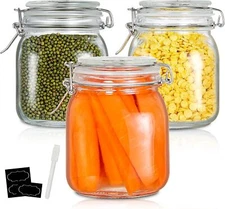 32Oz Food Storage Canister Glass Jars with Clamp Airtight Lids (3 Pack)