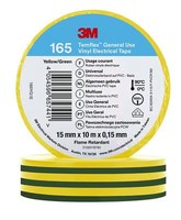 3M 165YG1E Temflex Vinyl-Isolierband 165, 15Mm X 10M, GrüN/Gelb (7100222491)