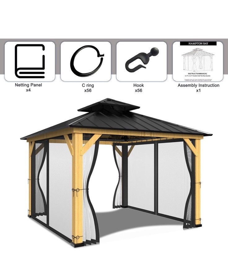 12x12 Ft Gazebo Netting Universal 4 Panel Mesh Screen Wall With Zipper