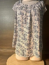 LC Lauren Conrad Womens Blue Tie-Back Cap Sleeve Top Size L Flowy Lightweight