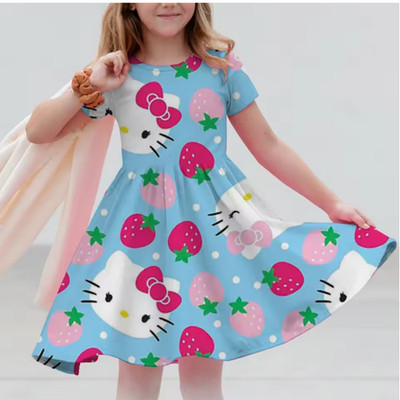 Sanrio 2026 New Girls Summer Dress Fashion Cartoon Cute Hello Kitty 3DPrint 