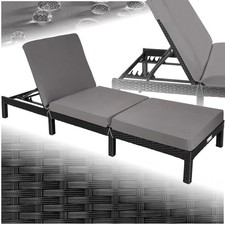 Image of Sun Lounger Rattan Garden Recliner Chairs Outdoor Seats with Thick Seat Cushions