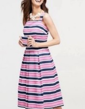 Talbots Pink and Navy Striped Fit and Flare Dress Size 10