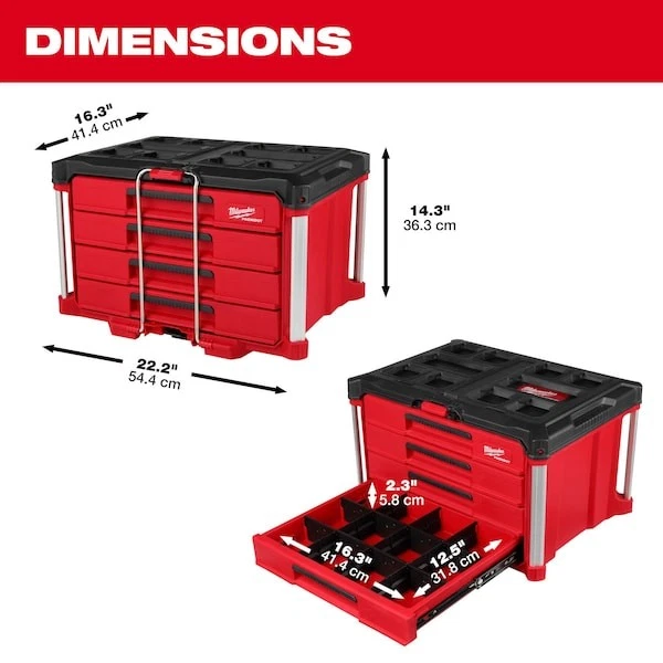 Milwaukee Tool 48-22-8444 Packout caja de herramientas de 4 cajones, polímero, negro/rojo, 22 pulgadas Foto 3 de 4
