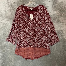 Lucky Brand Women Boho Peasant Floral Border Print Popover Top 1X Plus NWT