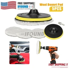 5PCS 6" Buffing Polishing Pad Wool Wheel Mop Kit For Car Polisher Drill Adapter