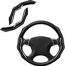 Carbon Fiber Steering Wheel Cover 2PCS Segmented Clip-on Protector   Black