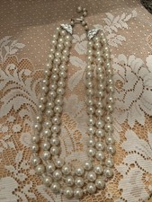 Vintage Faux Pearl Triple Strand Beaded Necklace JAPAN