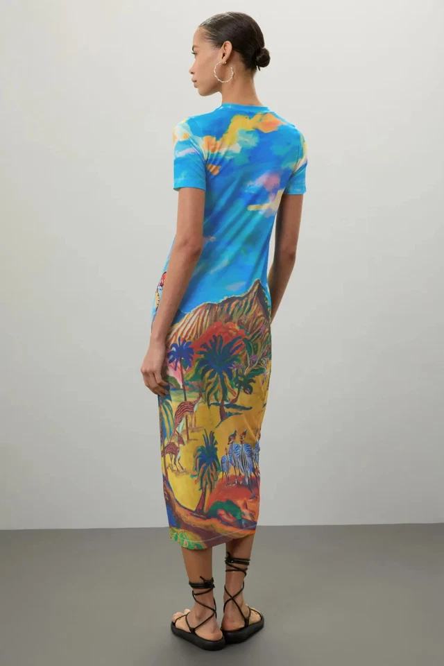 Vestido midi Stella Jean estampa praia tamanho 40 (EUA 4-6) - Imagem 3 de 4