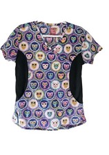 Scrub Top Women's Medium Owl Print Joy Divine 100 Cotton Dental Nurse CNA