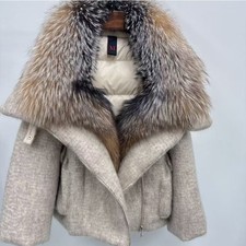 Women's Fox Fur Collar Hooded White Goose Down Jacket Fashion Warm Parka Jacket