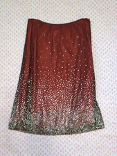 Made In USA Ruth Orange Silver Sequin Ombre Sparkle Slip Skirt Small