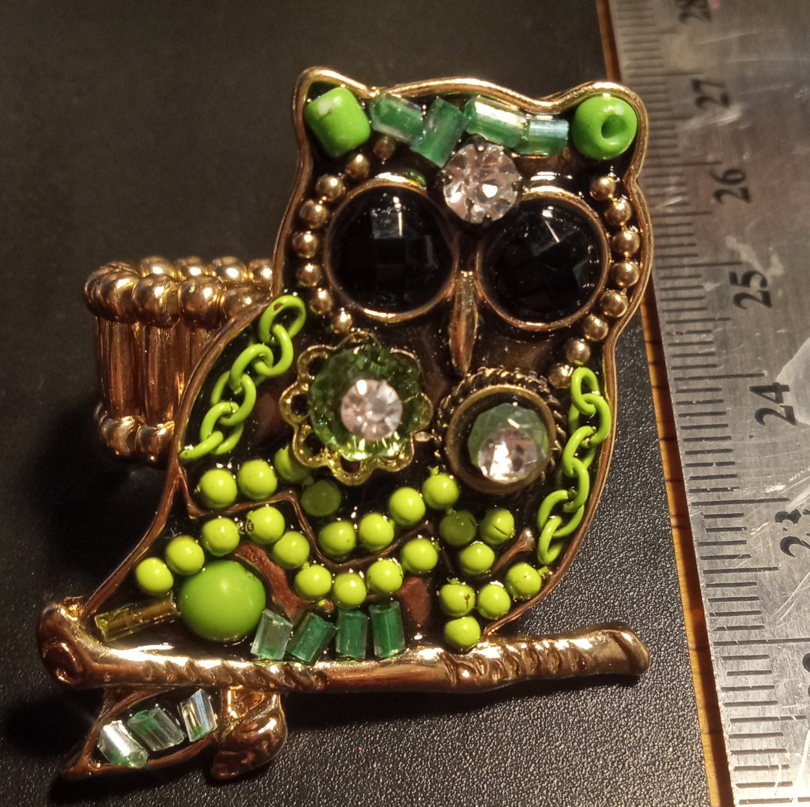 Green Owl Adjustable Statement Ring Gold Tone Rhi… - image 8