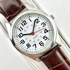 Mens 37mm Quartz Watch White Dial 24-Hour Strap Arabic Numerals Easy Read