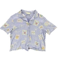 Vintage Alfred Dunner Flower Pot Periwinkle Button Down 14 made in USA