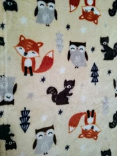 Parent's Choice Woodland Animals Baby Blanket Fox Owl Squirrel Trees Beige