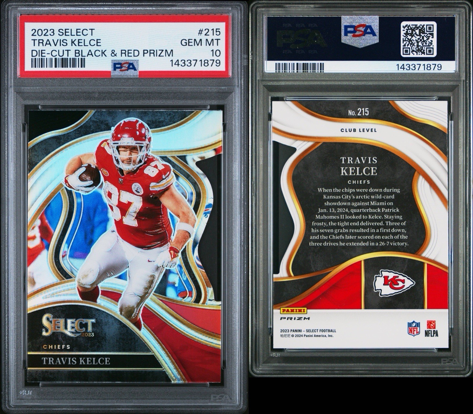Travis Kelce 2023 Select Die-Cut Black & Red Prizm #215 PSA 10 view 3