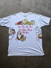 Vintage 90s Size OSFA Disney Snow White Seven Dwarves AOP White Sleep T-Shirt