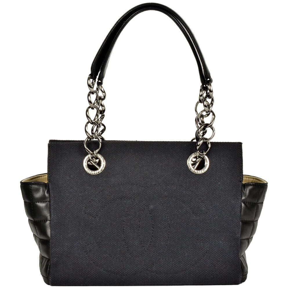CHANEL Black Lambskin Canvas Coco Mark Chain Shoulder Bag Deca Coco Lady