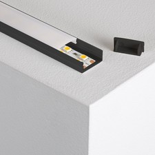 Aluminium Profile Black w/ Cover, End Caps LEDBRITE 2M /6.6FT Surface Profile