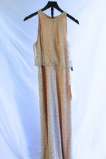 Adrianna Papell Beaded Halter Gown Dress Silver Nude Size 8 New with Tags