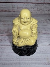 Vintage Chinese Hand Carved Resin Seated Happy, Laughing BUDDHA Figurine 5.5"