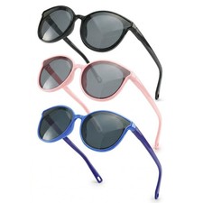WINTOO Kids Sunglasses for Girls Boys Age 3-8, Black Pink Sky Blue