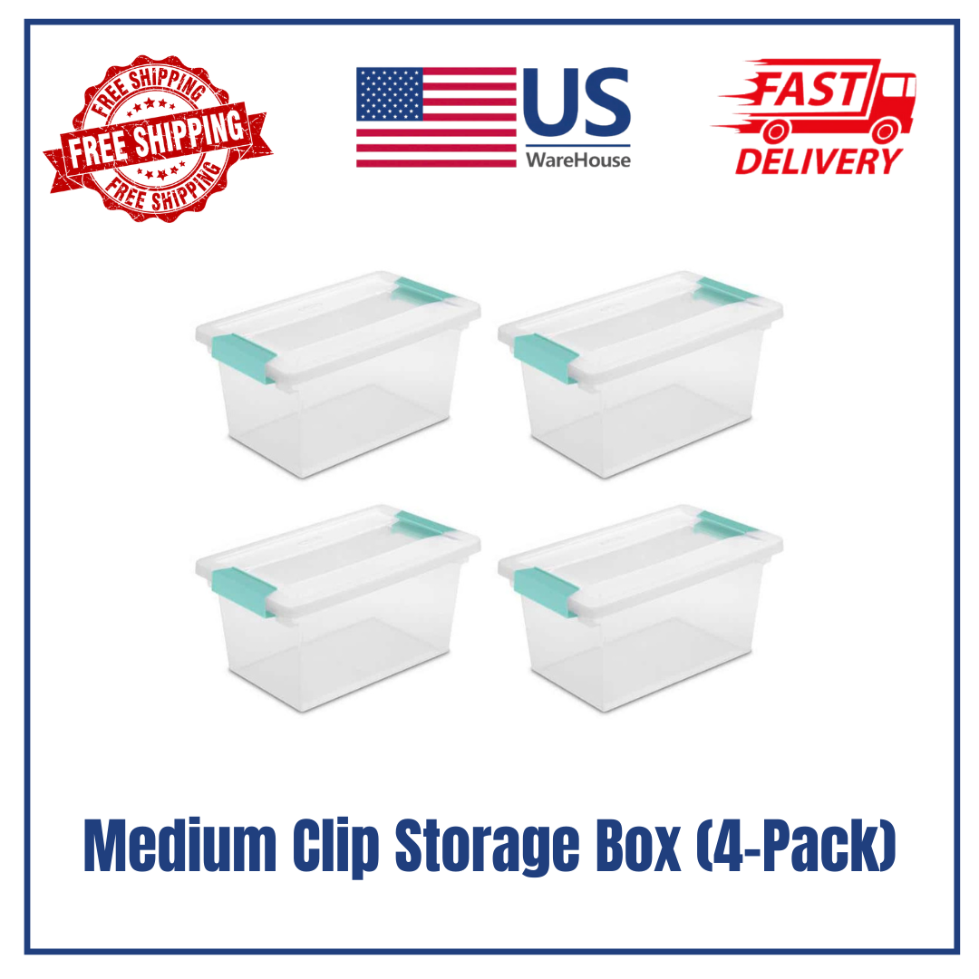 Clear Medium Stackable Clip Storage Box with Lid