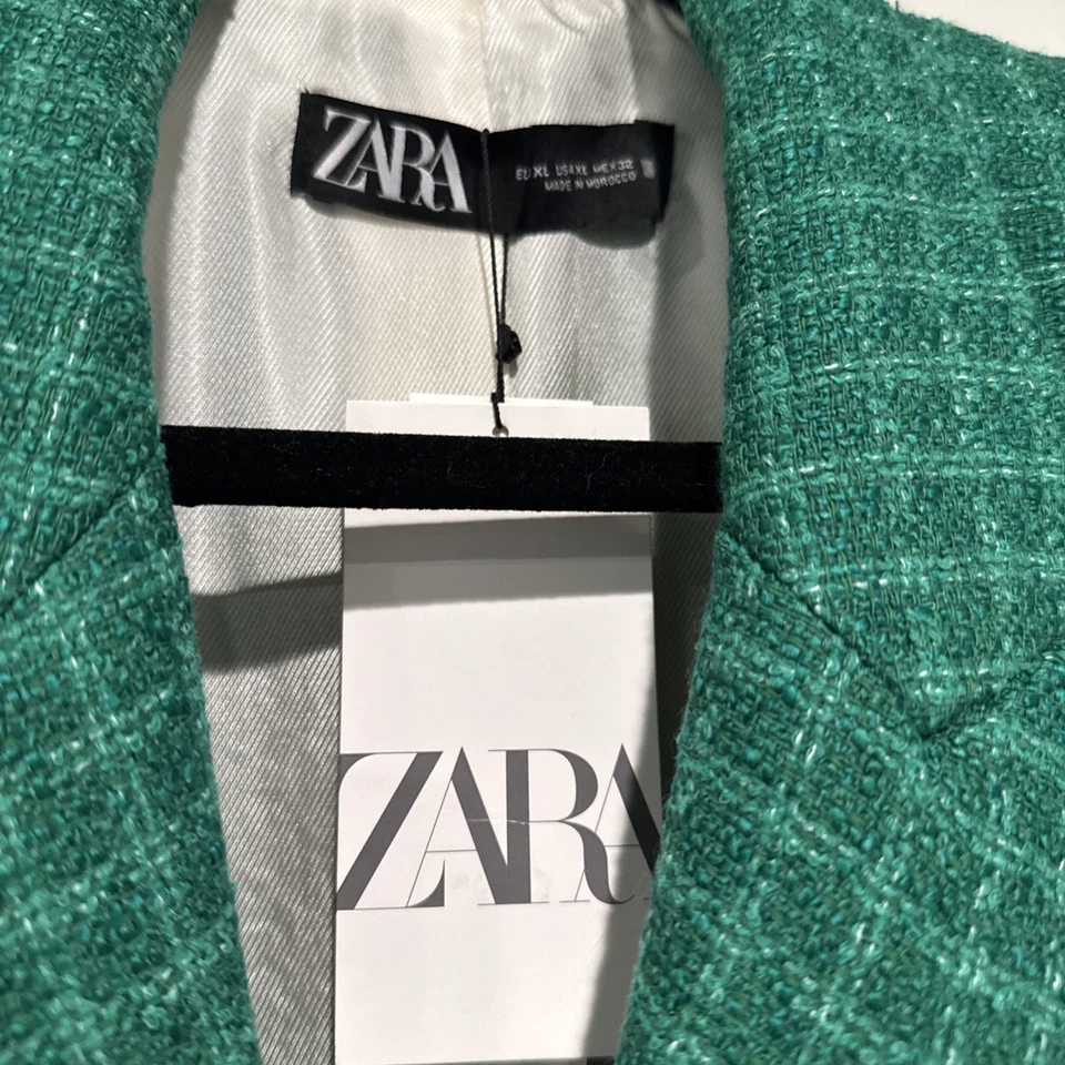 NWT ZARA Tweed Double Breasted Green Blazer Size XL/32 - Image 2 of 2