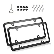 2pcs Black Slim License Plate Frame Stainless Steel Front Rear Car Tag Cover New