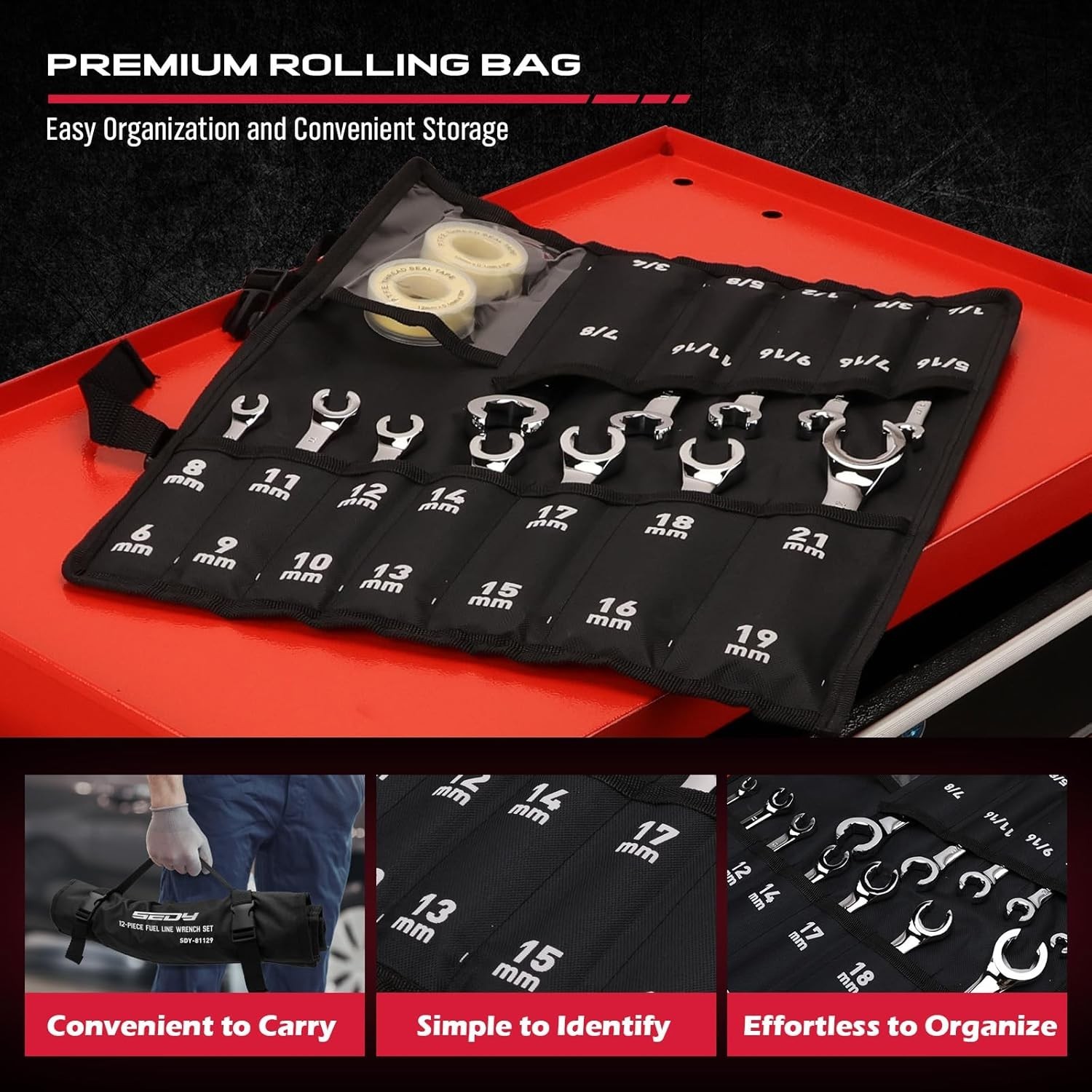 14-Pcs Flare Nut Wrench Set Metric SAE Brake Line Wrench Offset Double Open End