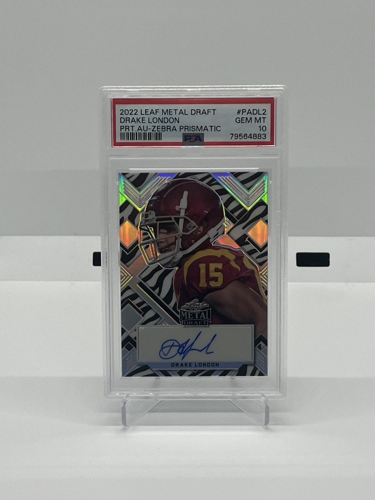 Drake London Leaf Metal Draft Portrait Autographs #PADL2 Zebra Prismatic