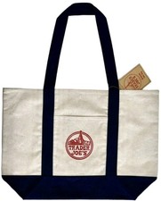 Trader Joe  s Reusable Canvas Eco Tote Bag Heavy Duty Bag Blue White Brand NEW   