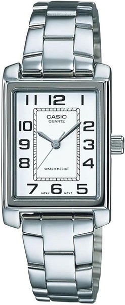 Casio Damen Uhr Edelstahl Retro Rechteckig Weiß Mit Zahlen LTP-1234PD-7BEG-image