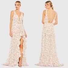 NWT, Mac Duggal Floral Print Sleeveless Ruffled High-Low Gown Sz 4 LD0207