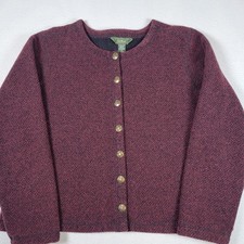 VTG L.L. Bean Women's Cardigan Sweater Size M Burgundy W/ Black Specks