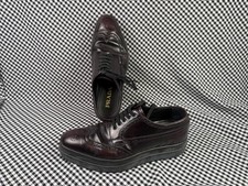 Prada Platform Brogue Shoes Burgundy Leather Wingtip Lace Up Mens 7 Womens 10