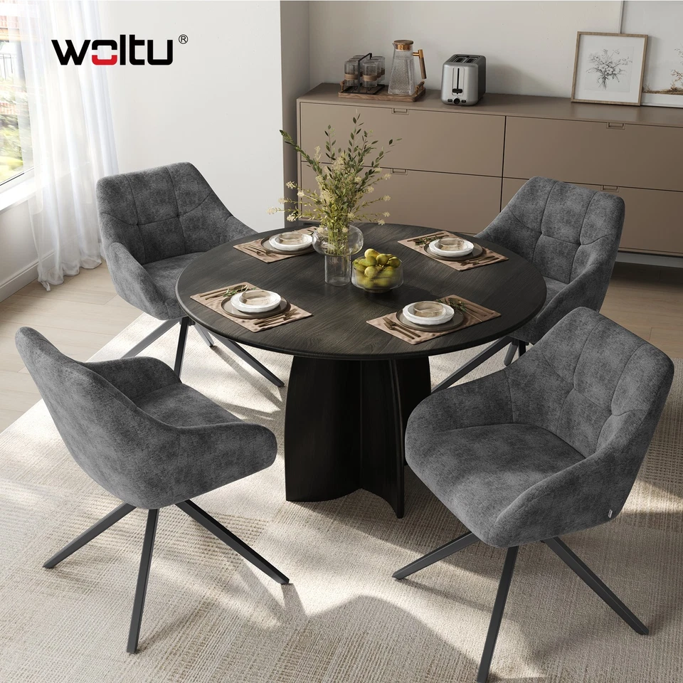 WOLTU Esszimmerstühle 2er Set Küchenstühle mit Armlehne Chenille Drehstuhl Grau - Bild 3 von 4