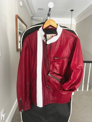 GAP Product(RED) Collection - Red Leather Cafe Racer Motorcycle Jacket, Medium